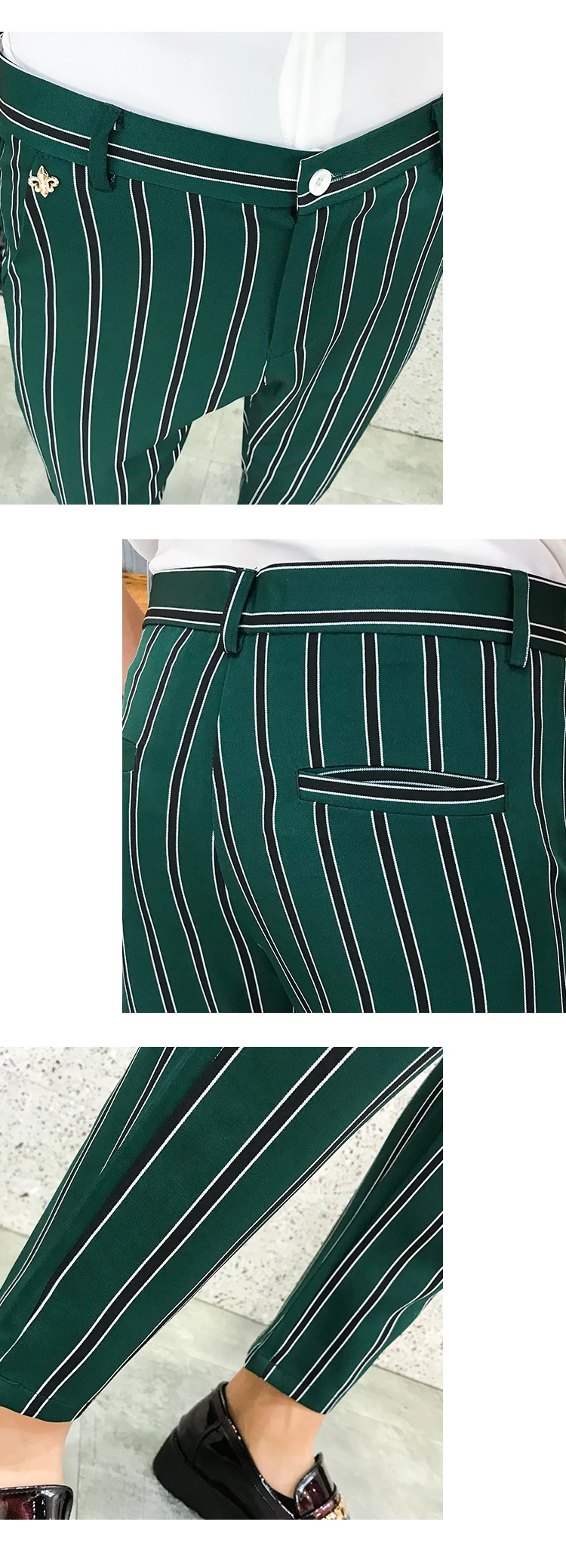 Autumn Stripe Men Dress Pants Black Green Mens Pants Fashions Streetwear Men Skinny Fit Men Trousers Pantalones Hombre