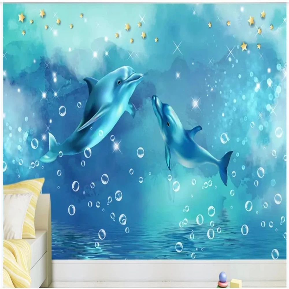 photo wall murals wallpaper 3d wallpapers Dolphin starry sky blue ocean dream TV background mural | Обустройство дома