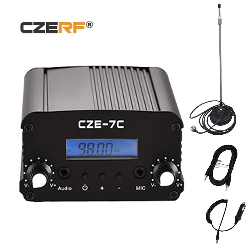 CZE-7C 1w/7w wireless fm radio Broadcast transmitter with Car antenna kits | Электроника