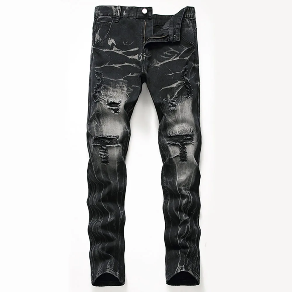 

Fashion Punk Men Jeans 2021 Hip Pop Streetwear Slim Black Skinny Ripped Biker Zipper Jogging Casual Pencil Long Denim Trousers