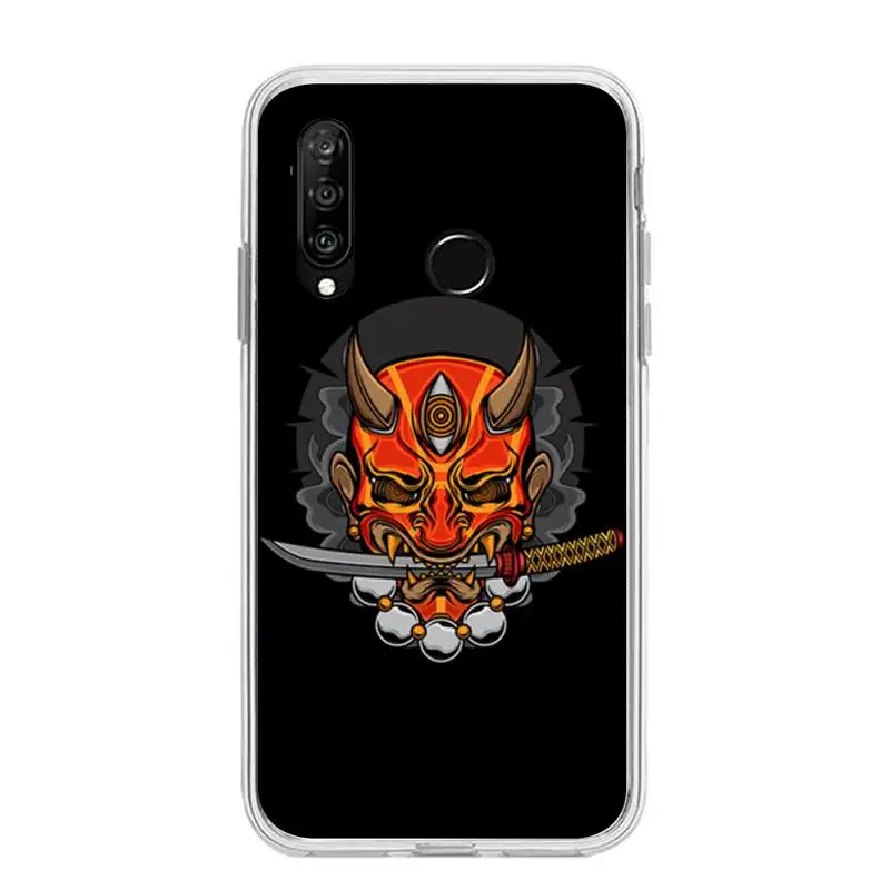 Чехол Samurai Oni для телефона Huawei P20 P40 Lite P30 Pro P Smart 2019 Nova 3e 6 Se силиконовый прозрачный