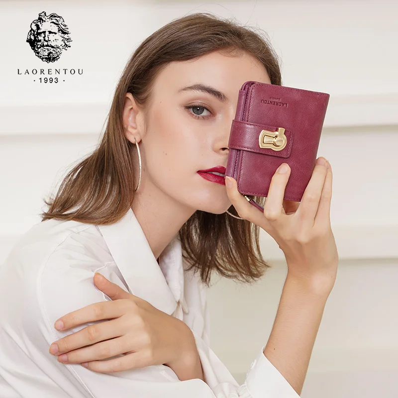 LAORENTOU Brand Women Standard Wallet Genuine Leather Wallets Fashion Short Zipper Purse Lady Coin Pocket Card Holder for Women