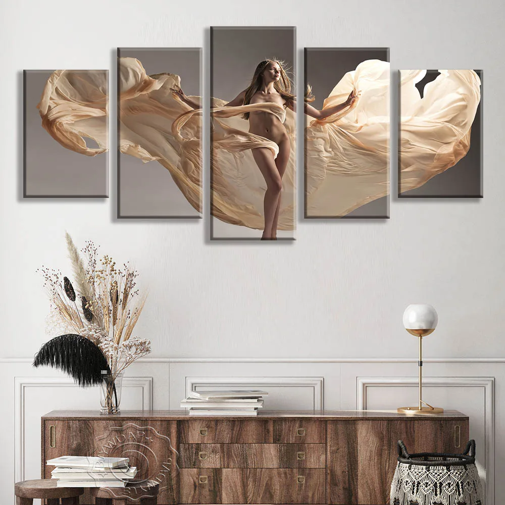 

5 Panel Dance Girl Wall art Posters Modern Sexy Woman Prints Wall Pictures Canvas Painting for Living Room Bedroom Home Decor