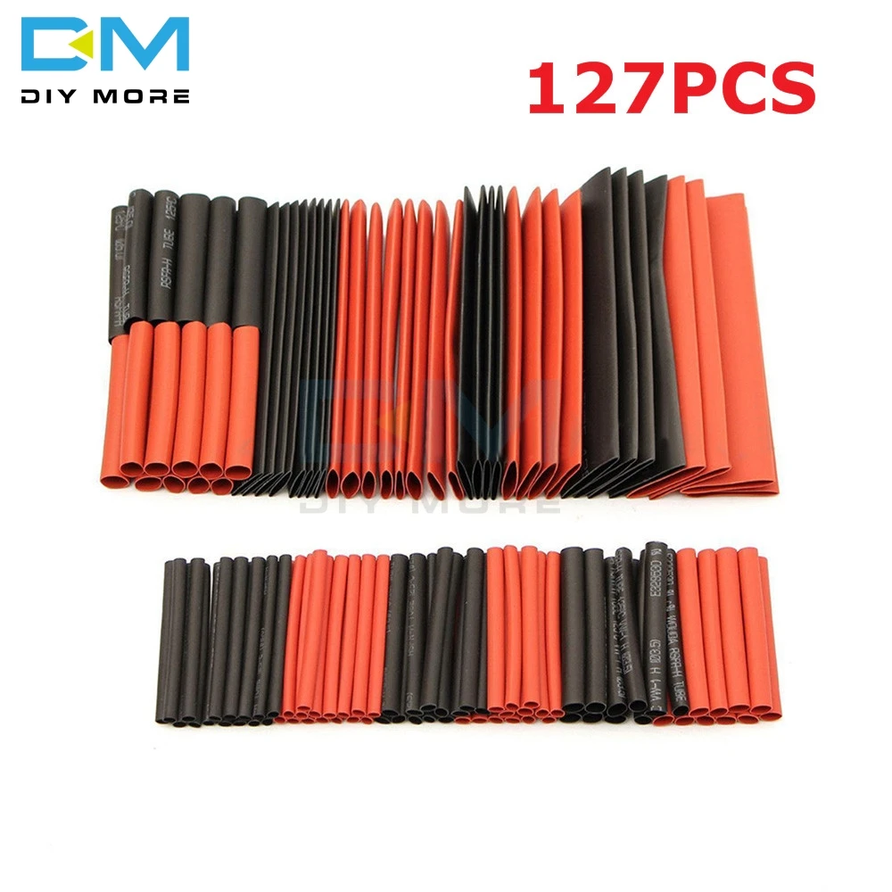 127PCS Red Black 127/140/328/530 шт Ассорти Полиолефиновая термоусадочная трубка электрического кабеля рукава комплекты пробка 8 размеров многоцветный/черный - Цвет: 127PCS Red Black
