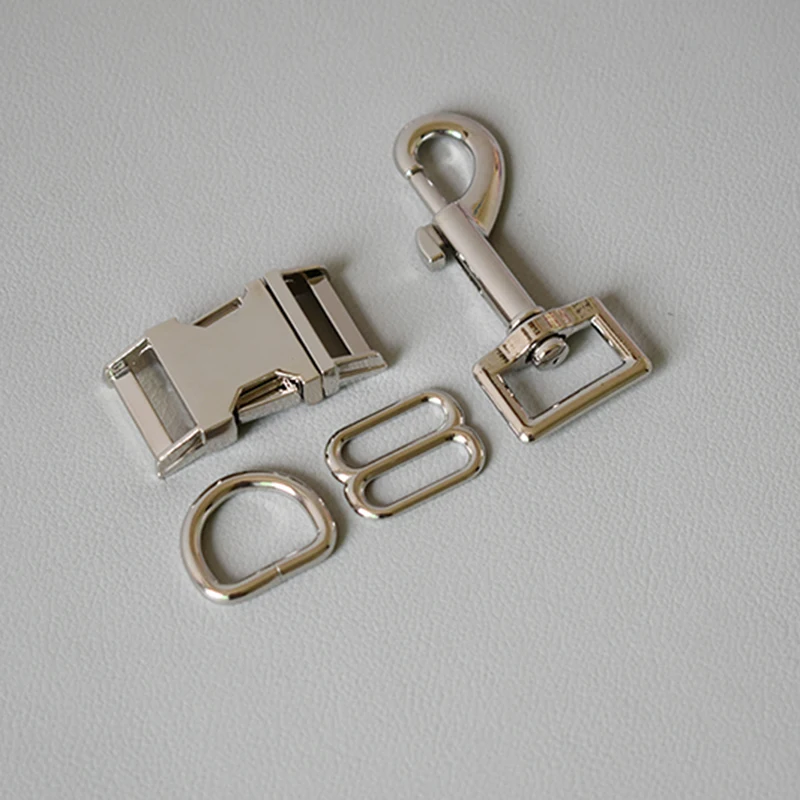 Juego de correas de cintur&oacute;n con anillo en D de Metal, hebilla de Liberaci&oacute;n lateral, gancho de resorte para collar de perro, accesorios de correa, plata, 20mm, 100-5