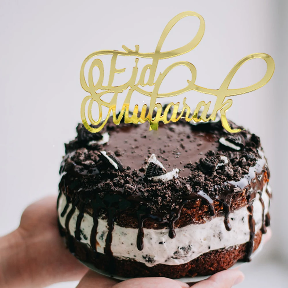 

1pcs Happy Eid Mubarak Cake Toppers Gold Silver Muslim Eid Decoration Flags Radaman Card Insert Cake Baking Party Supplies