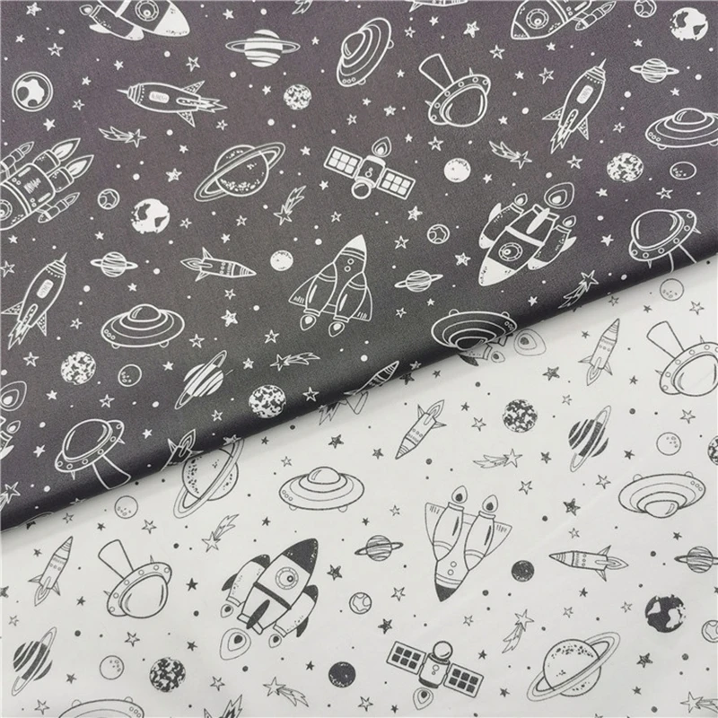 

Cartoon Spaceship Rocket Cotton Twill Fabric Cotton Children's Bedding Baby Cloth Pajamas DIY Cotton Sewing Fabric