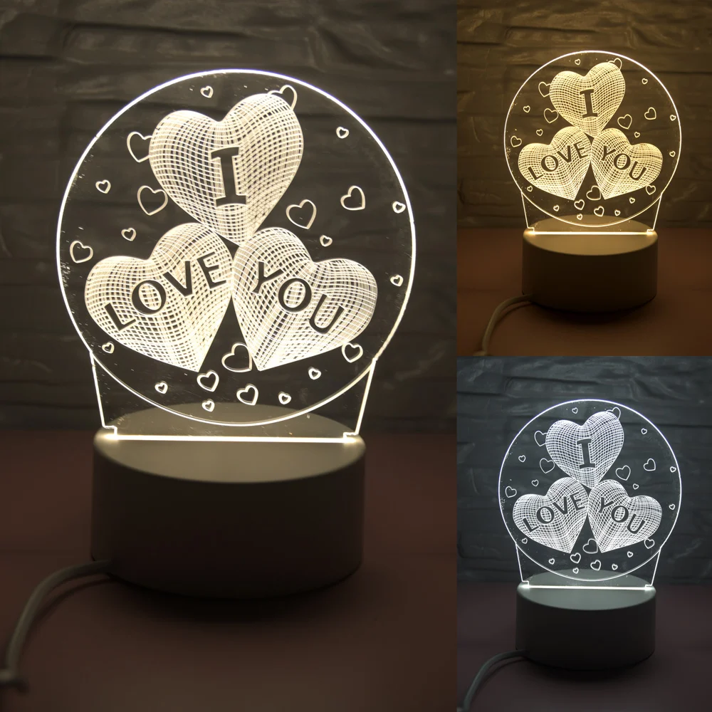 New 3 Colors I Love You LED Light 3D Night Light LED Table Lamps Table Lamp Eye Protection Acrylic Board Color Lamp For Bedroom
