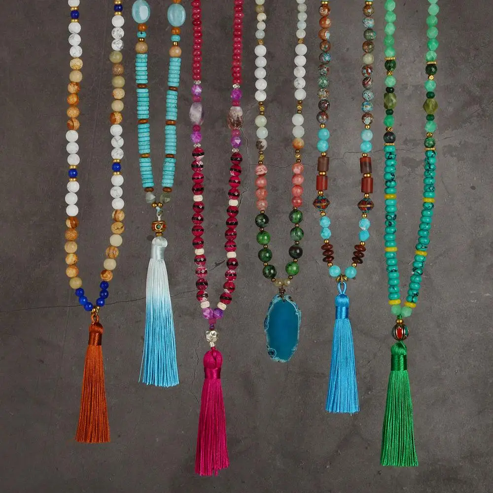 Elegant Yoga Women Jewelry Mystery Green Tassel Long Necklace Various Type Natural Stone Beads S140 | Украшения и аксессуары