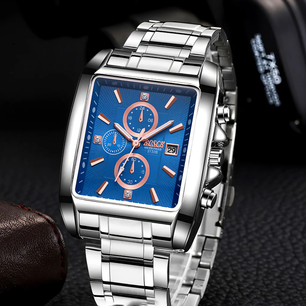 Часы наручные мужские кварцевые с квадратным циферблатом деловые модные