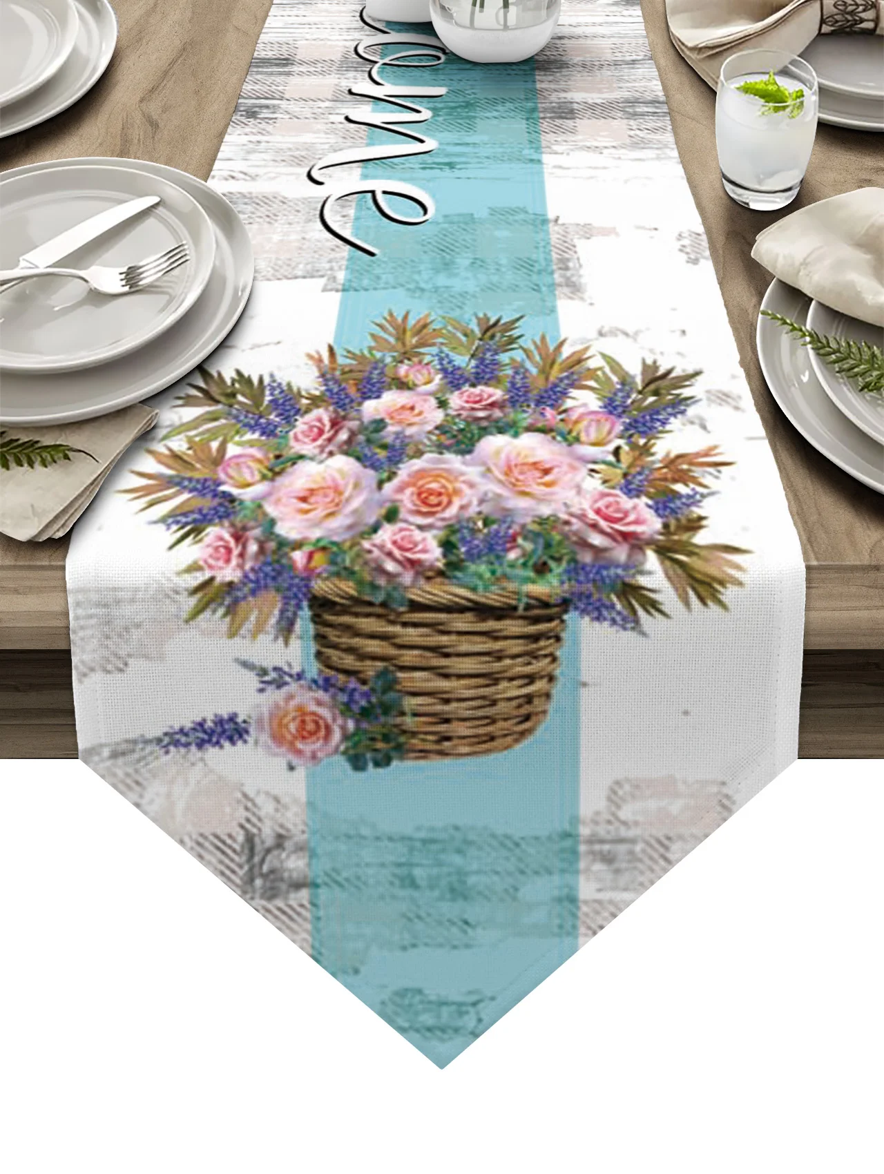 

Welcome Wood Grain Rose Flower Retro Table Runner Kitchen Dinning Table Decor Tablecloth And Placemat Wedding Table Decor