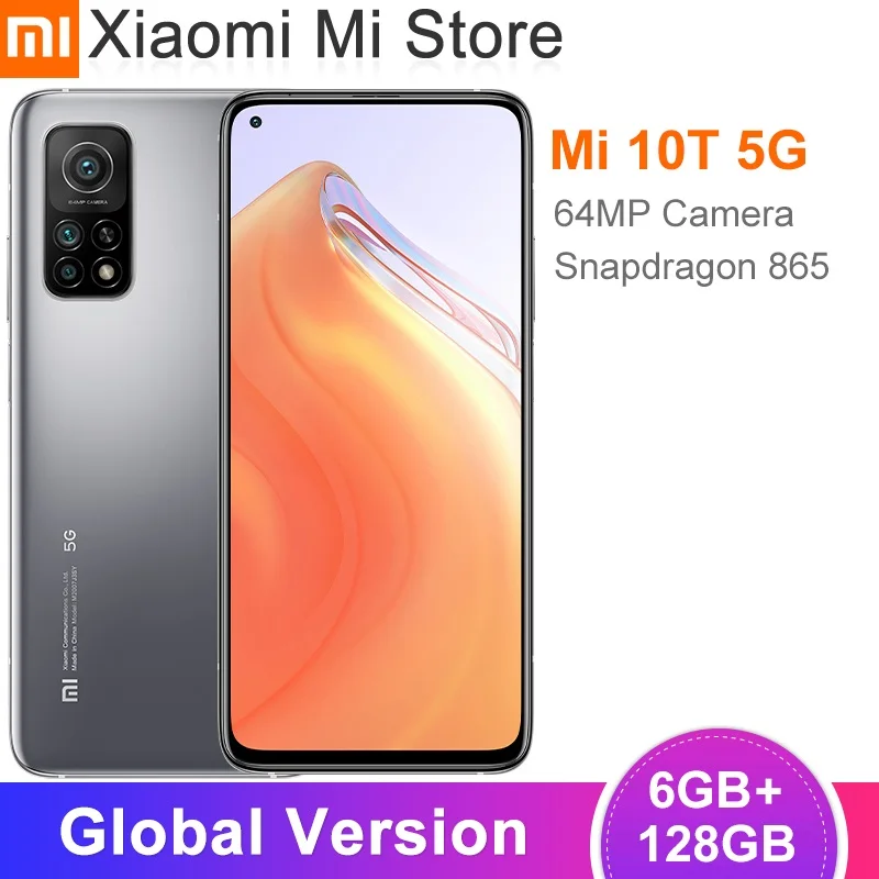 Глобальная версия Xiaomi Mi 10T 6 ГБ ОЗУ 128 ROM Смартфон Snapdragon 865 Octa Core 144 Гц 64MP