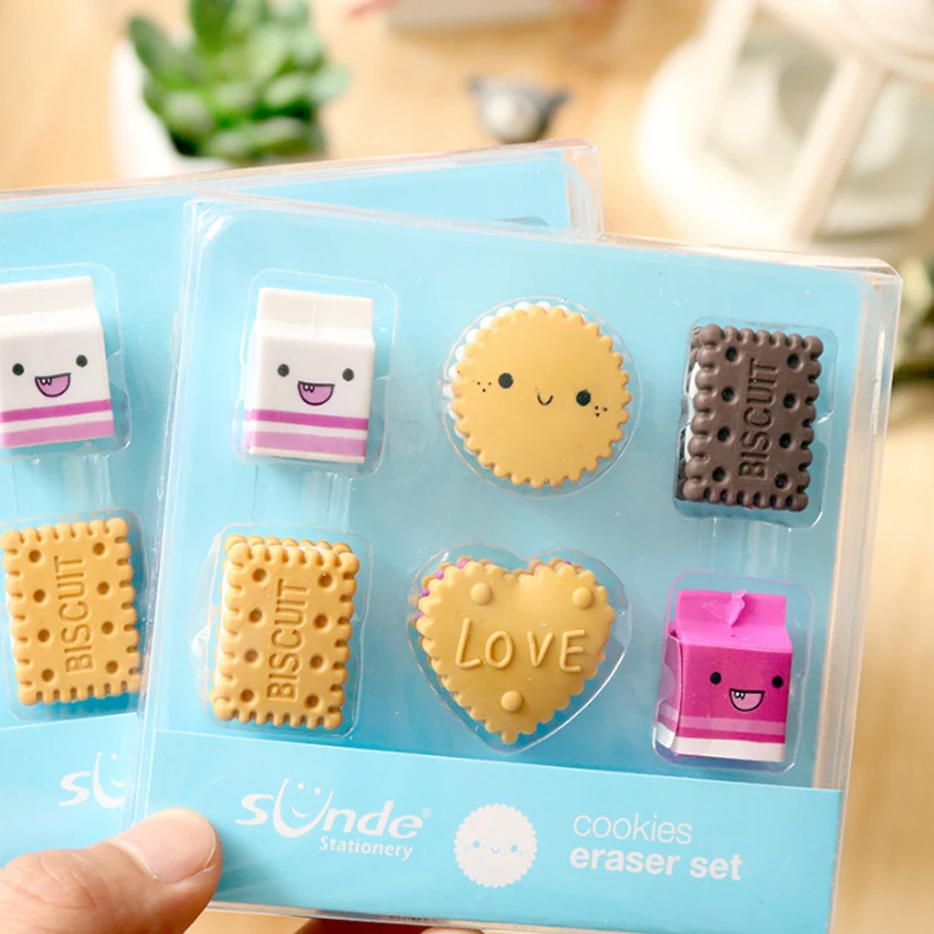 

6pcs/pack Boxed Milk Biscuit Eraser Set Cute Children School Student Stationery Correction Erasers