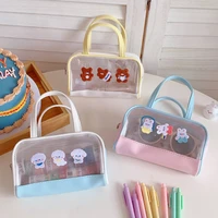 kawaii mesh transparent cosmetic bag cute bear rabbit travel wash beauty bag storage case girls pencils pouch stationery wy153