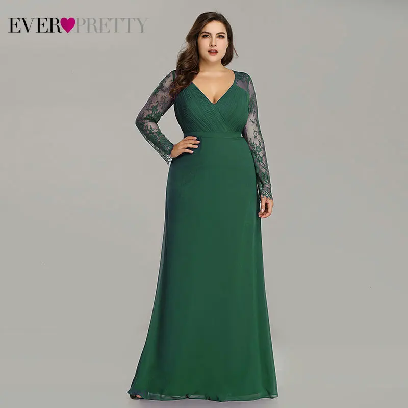 Женские кружевные вечерние платья Ever Pretty, вечерние наряды разных цветов, с V-образным вырезом, длинным рукавом, больших размеров, для выпускного вечера, вечеринки, EP08692, осень