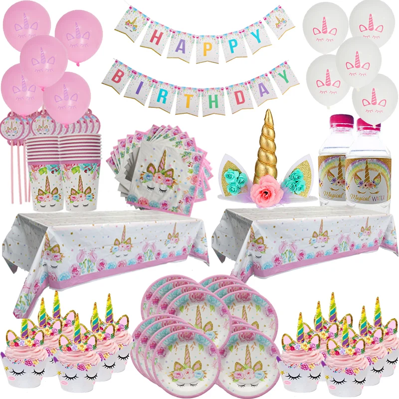 

Unicorn Party Disposable Tableware Set Paper Plate Cup Napkin Birthday Party Decorations Baby Shower 1st Birthday Party Supplies