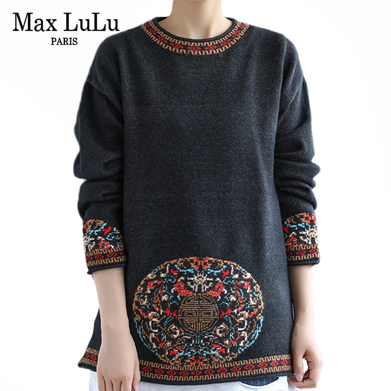 Женский вязаный джемпер Max LuLu зимний теплый пуловер в китайском стиле с принтом