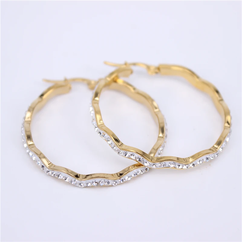 White color40mm Модные женские серьги-кольца, стразы, разные размеры, массивные золотые круглые серьги-кольца, вечерние, подарок, LH780 - Окраска металла: White color40mm