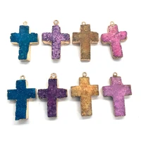 natural stone cross shaped crystal stone pendant is used to make diy ladies fashion jewelry necklace earrings accessories