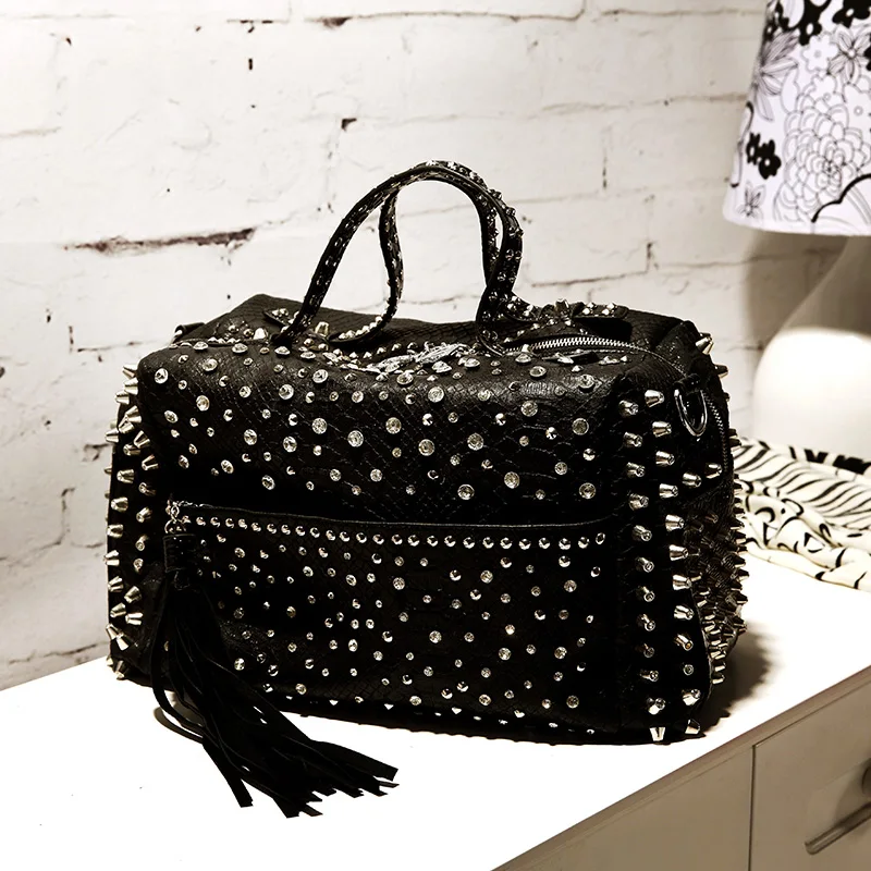 

Fashion Rock Rivet Women Bag Punk Studded Big Handbags Purses Diamond Tassel Bags Large Shoulder Crossbody Bag Motorcyle Tote