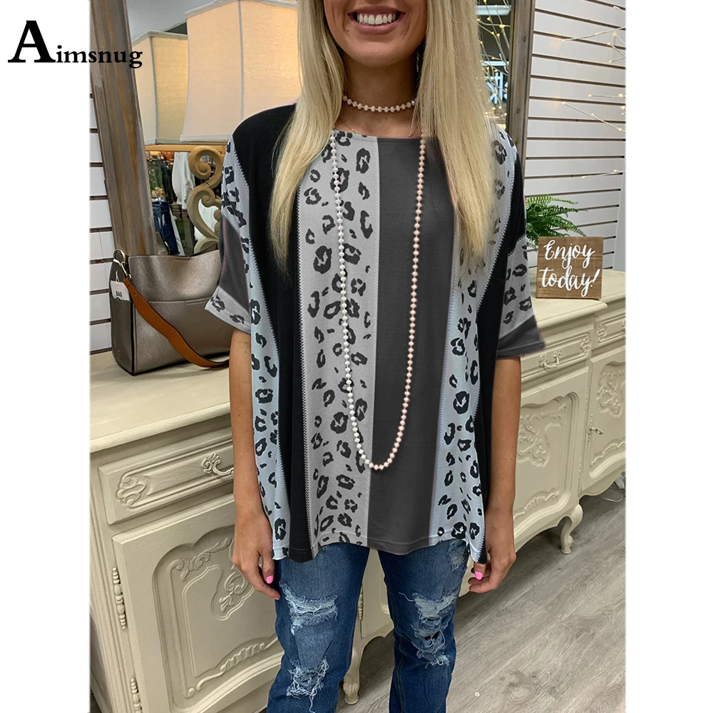 Женская футболка Aimsnug с леопардовым принтом в стиле пэчворк лето 2021