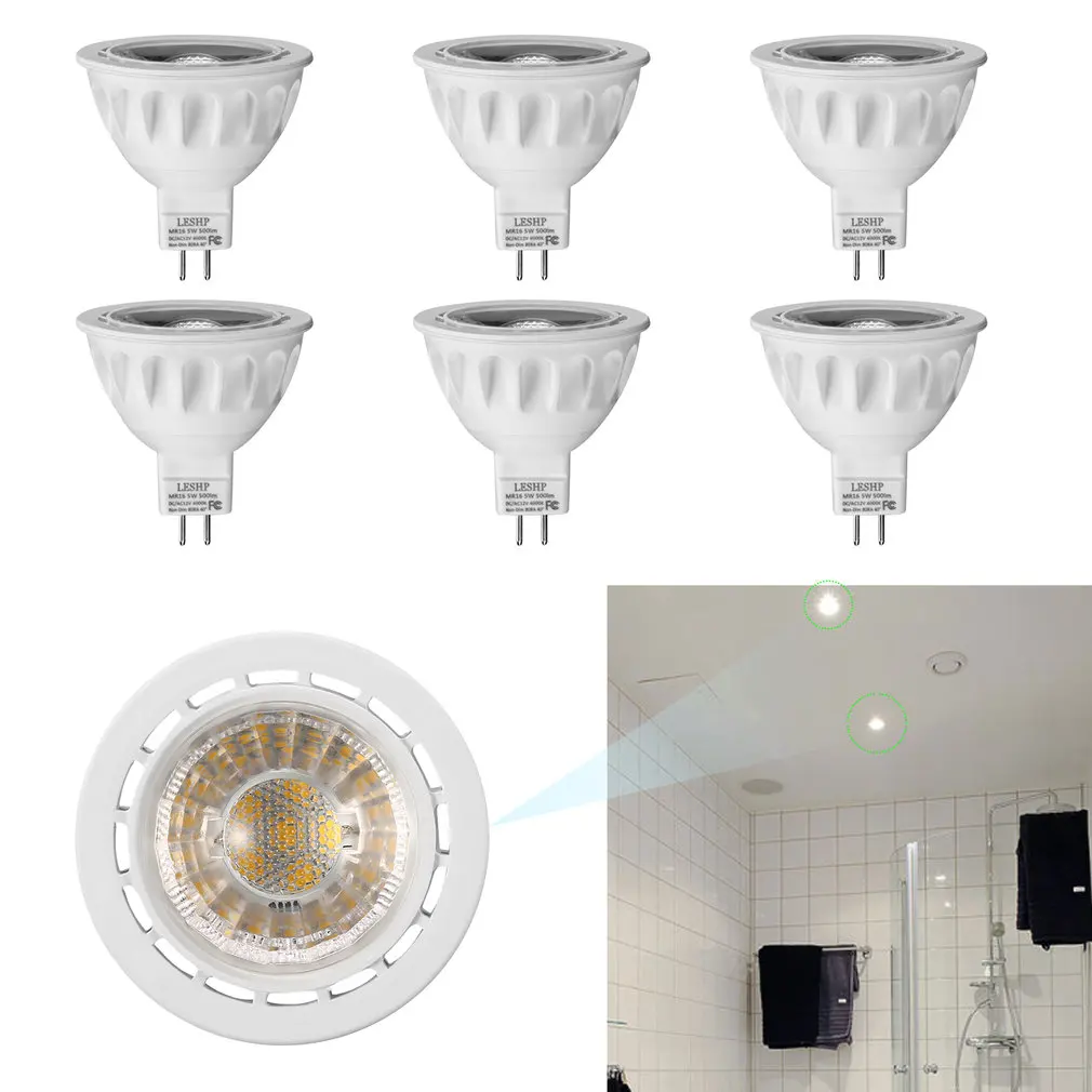 LESHP белый MR16 AC/DC12V 5W Светодиодный прожектор 4000K 500LM без затемнения 40 градусов угол
