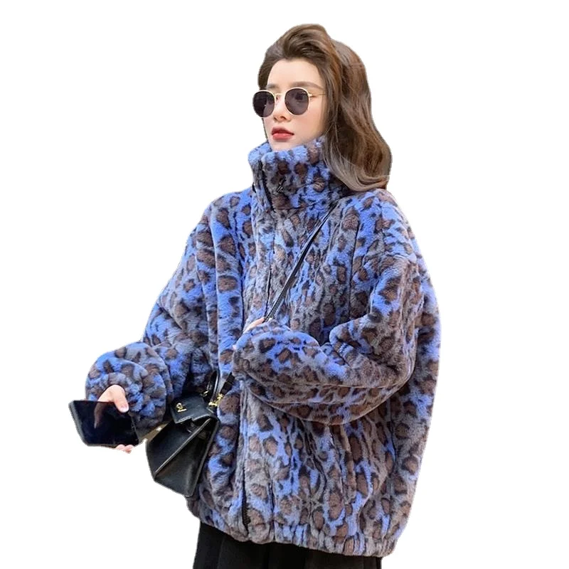 Женственный мягкий теплый Леопардовый принт на молнии с длинным рукавом |