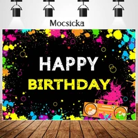 mocsicka color graffiti happy birthday party photography background splash paint customize birthday party decorations backdrop