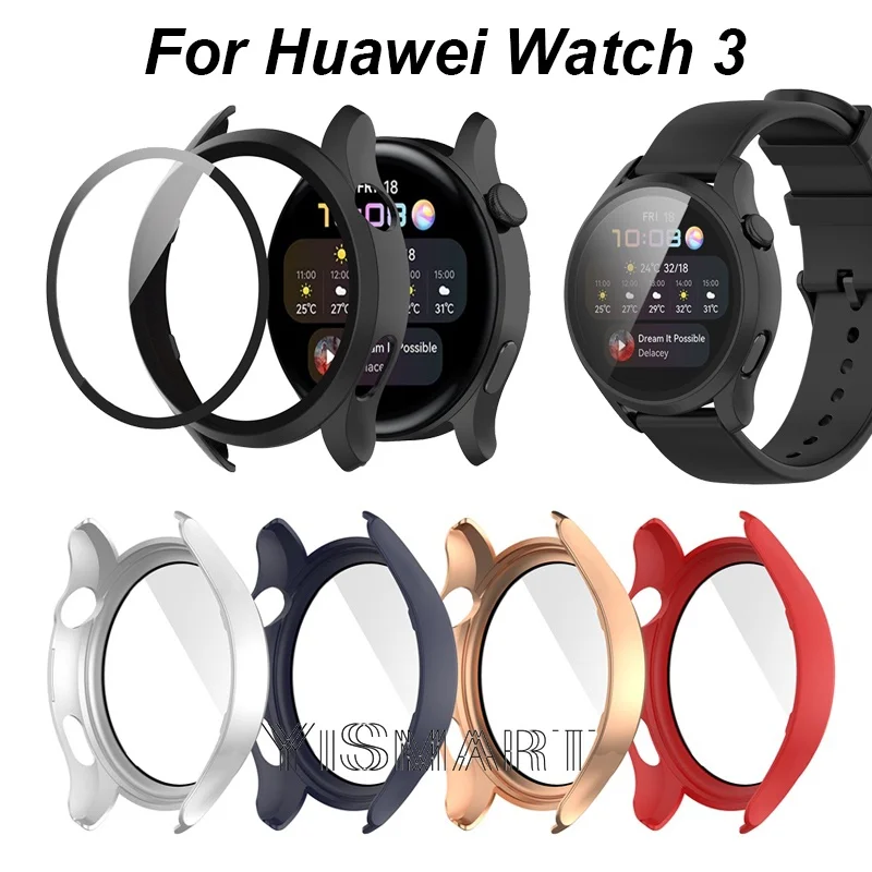 

Чехол + Защитное стекло для экрана Huawei Watch 3 46 мм, Жесткий Чехол-бампер из поликарбоната, защитный чехол с полным покрытием (не для 3 pro)