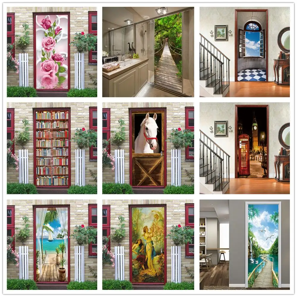 

3d-наклейка на стену, для гостиной, коридора, самоклеящиеся обои для дверей, ПВХ водонепроницаемые настенные плакаты