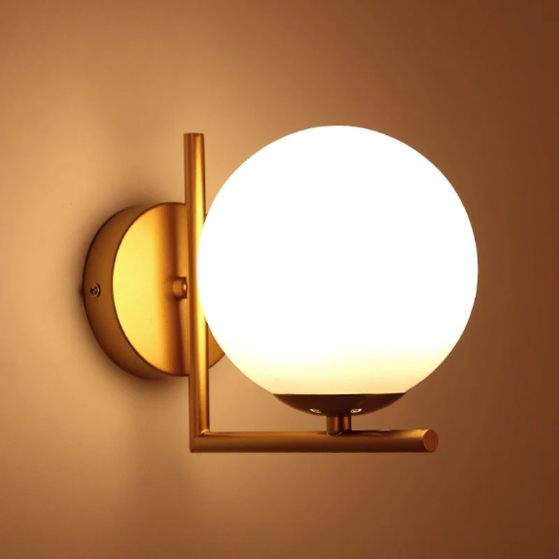 

Simple round glass ball led wall lamp study E27 wall light for living room corridor bedroom bedside