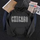 Толстовка женская оверсайз с капюшоном, свитшот с длинным рукавом и надписью Chicago, аниме Джемпер со шнурком, пуловер, флисовая толстовка, Moletom