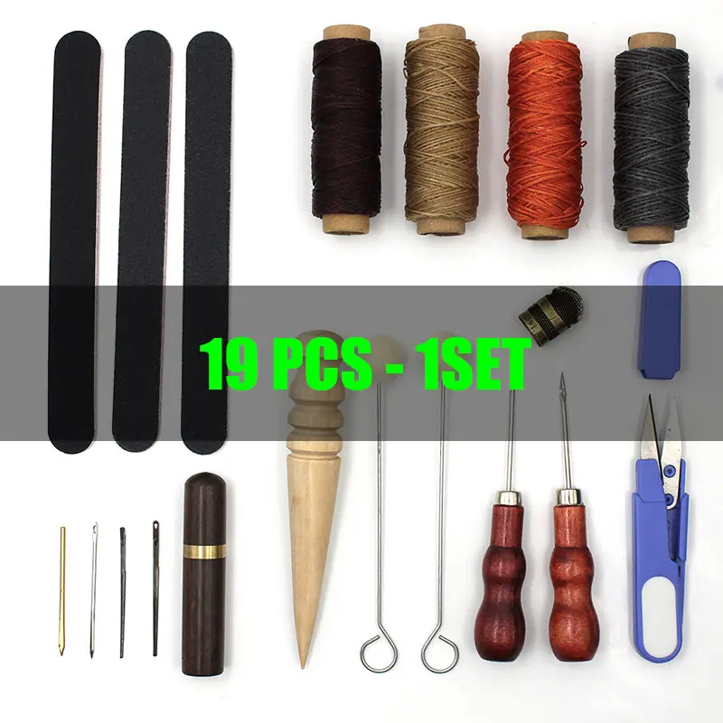 T8 19PCS Sewing set Кожа ремесло инструменты ручной шитье сплайсинга аксессуары пробивая царапины заточка цепочки из воска наперсток Боковая ручка набор - Цвет: T8 19PCS Sewing set