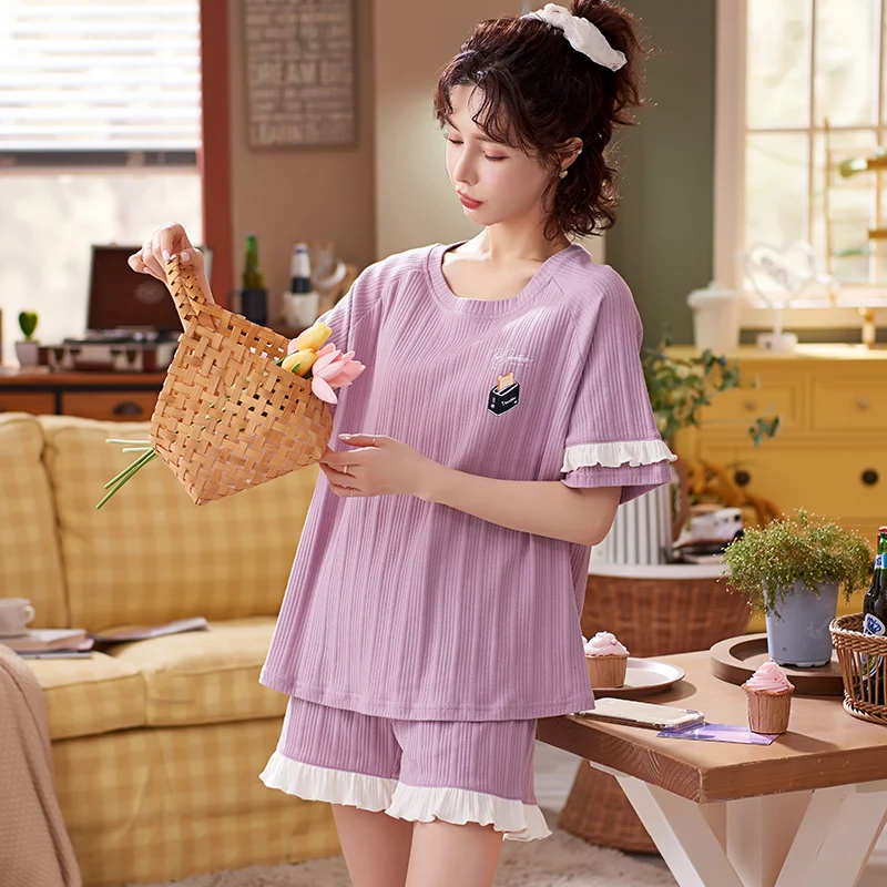 BZEL мультфильм кавайная Пижама комплект одежды с коротким рукавом Летняя женская