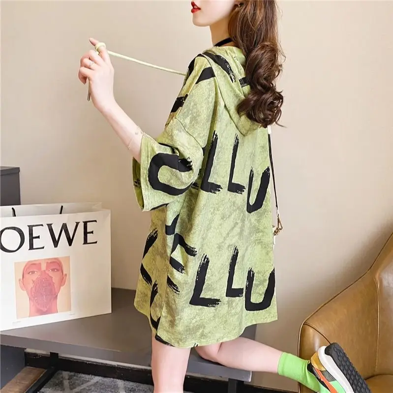 

Hooded t-shirt female 2021 summer new Korean Short Sleeve loose top student