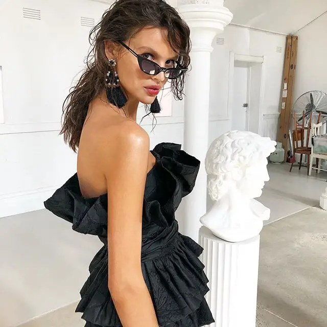 Высококачественное черное платье без бретелек с оборками комплект из двух