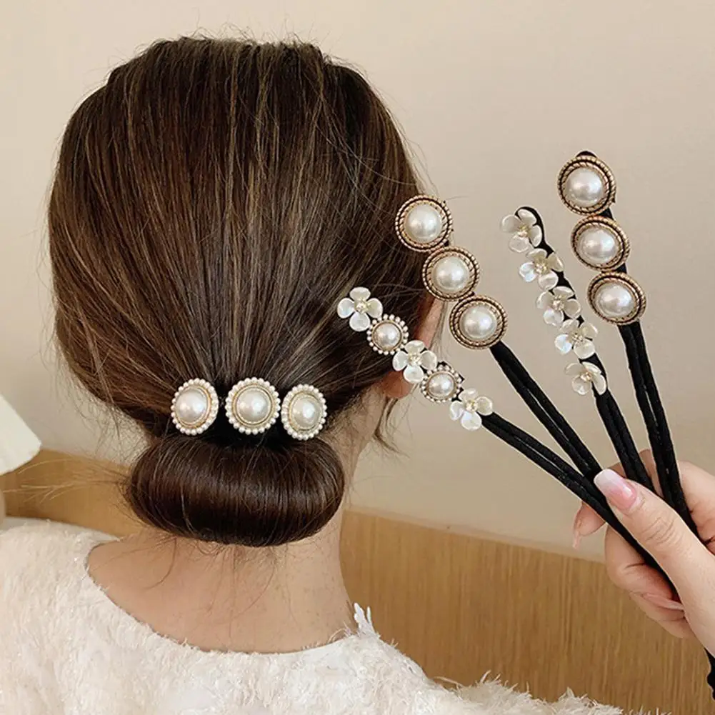 

Women Hairstyle Hair Stick Elegant Fashion Flower Pearl Hairpin Bun Maker Twist Headband Lazy Hair Accessories Banquet For Party