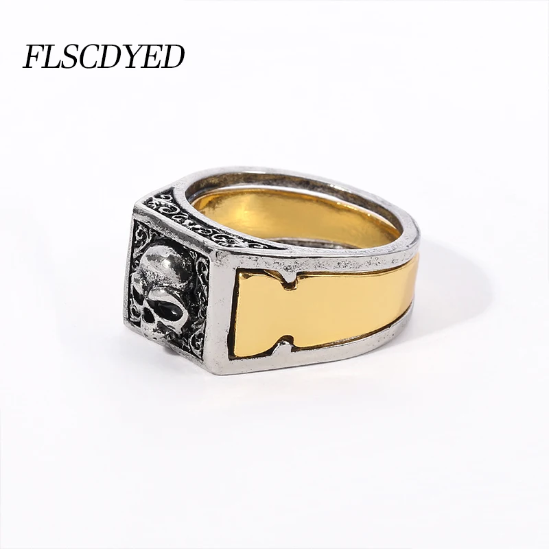 

FLSCDYED Vintage Hip Hop Skull Rings for Women and Men Gold Silver Color Metal Double Layer Finger Ring 2021 Trend Jewelry