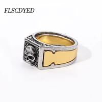 flscdyed vintage hip hop skull rings for women and men gold silver color metal double layer finger ring 2021 trend jewelry