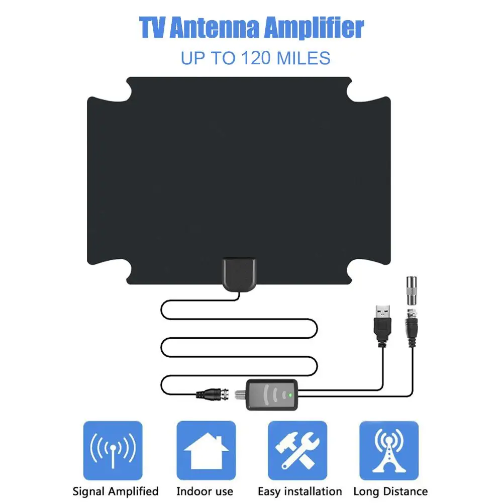 

Flat HDTV 120 Miles Range Digital Indoor Amplified TV Antenna w/Signal Amplifier Reception Range 120 Miles LNA Gain 25dB
