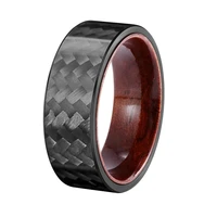 poya 8 mm black twill carbon fiber rings mens wedding band inlay rosewood liner comfort fit