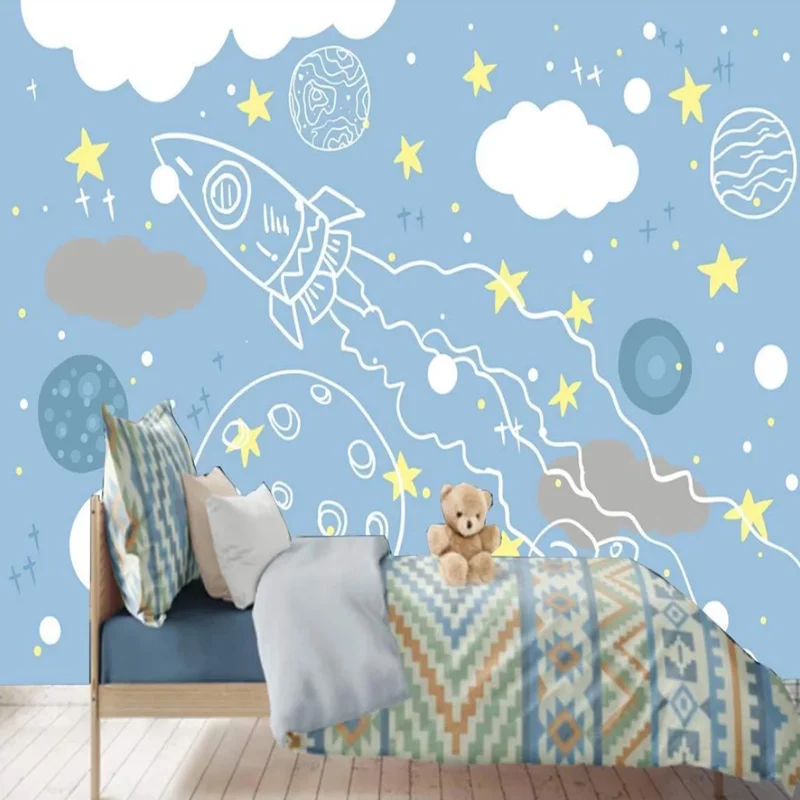 Пользовательский 3D скандинавский мультяшный космический корабль фон для