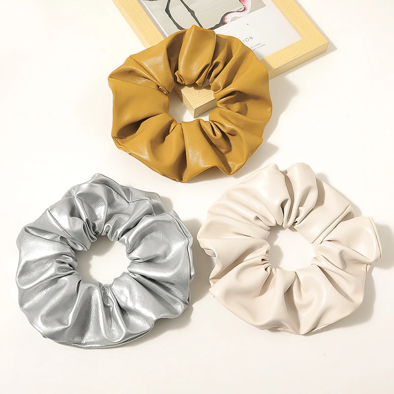 

Solid Color Soft Leather Hair Rope Tie Oversized Scrunchies Women Girls Fashion PU Elastic Hair Bands Headwear Hair Accessories