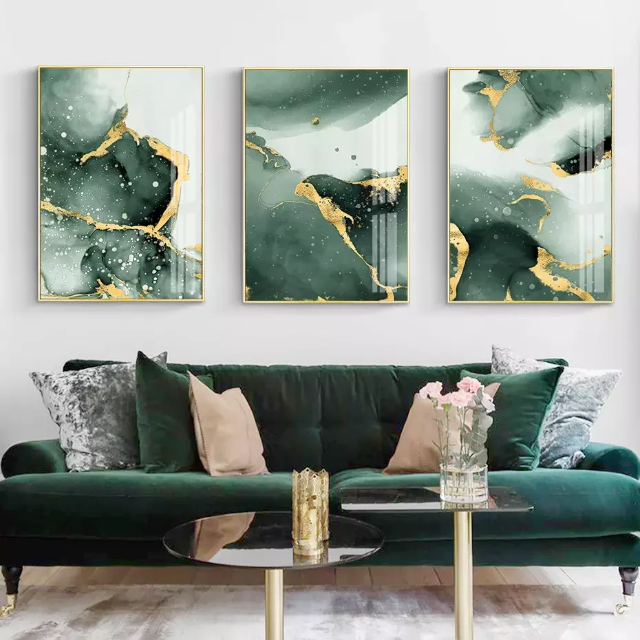 

Abstract Dark Green Golden Watercolor Ink Wall Art Canvas Poster Painting Print Picture for Living Room Interior Home Decoration