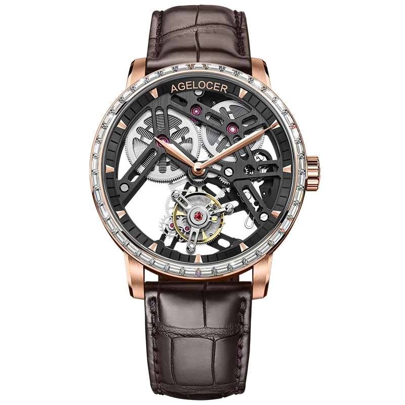 9001F2 AGELOCER швейцарские Tourbillon часы для мужчин сапфировый синий Скелет циферблат лучший бренд класса люкс механические ручной ветер для мужчин s Tourbillon часы - Цвет: 9001F2