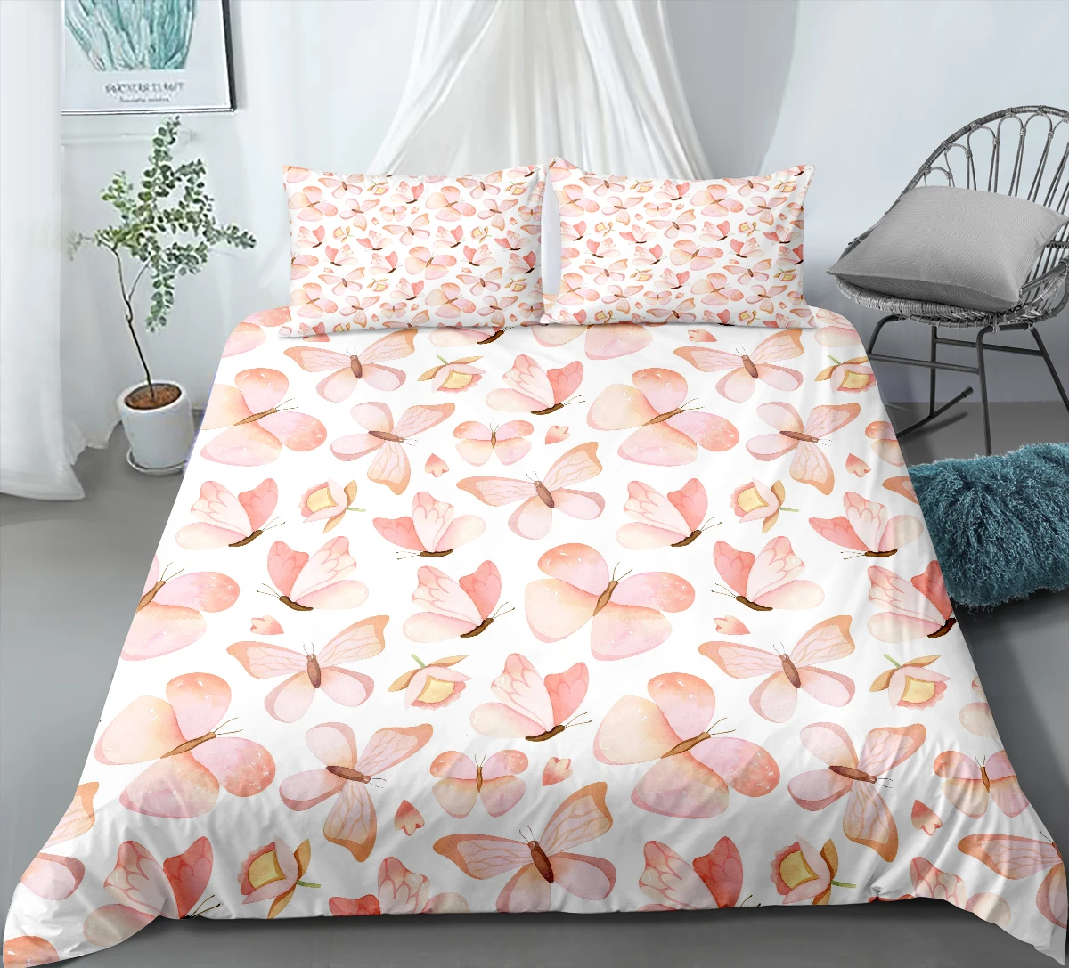 3D Бабочка Группа пододеяльник насекомых серии постельное белье розовый/синий