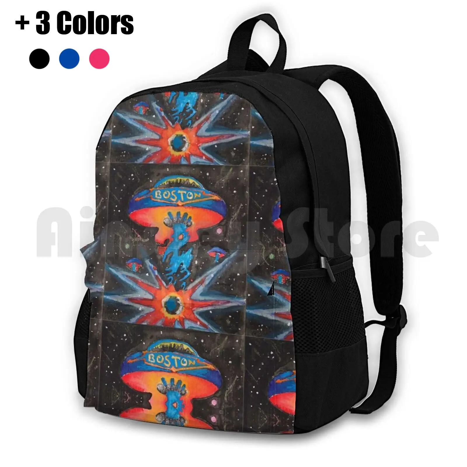 

Boston Band Album Cover Outdoor Hiking Backpack Waterproof Camping Travel Watercolor Band Boston