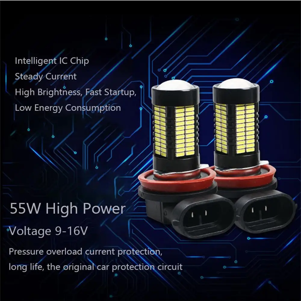 

Автомобильная светодиодная противотуманная лампа 55 Вт H8 H9 H11 9006 9005 противотумансветильник ры s 12 В DRL дневные ходовые огни 108SMD светильник и с...