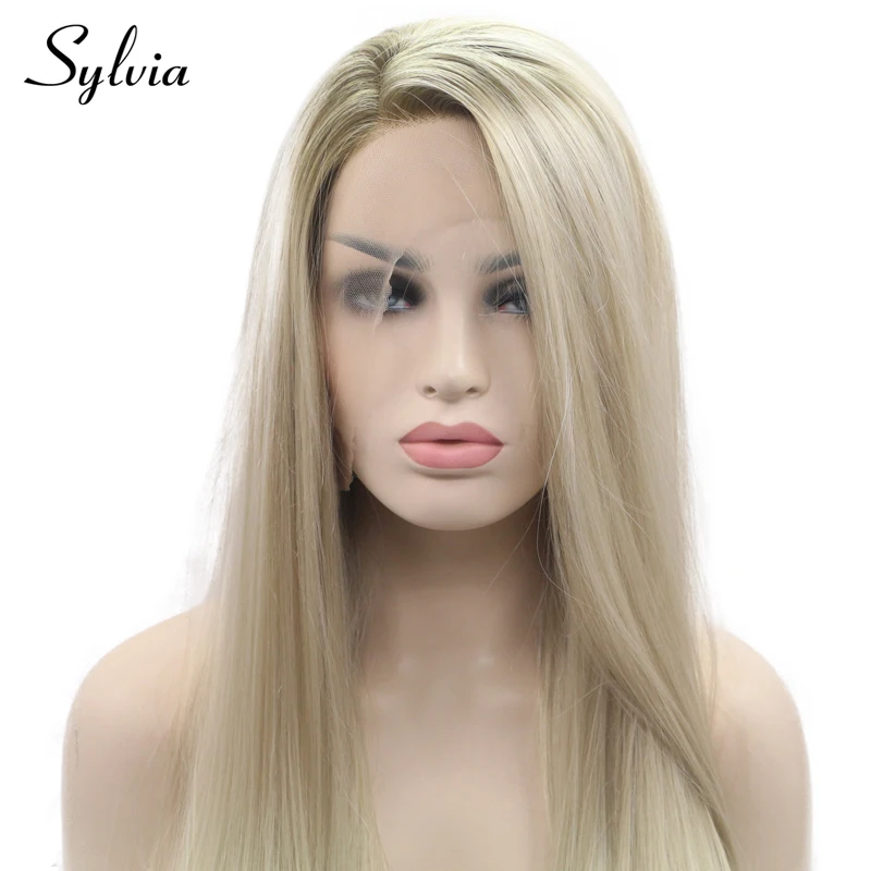 Sylvia Blonde Synthetic Lace Front Wigs Long Silky Straight Side Part Heat Resistant Fiber Hair For Women | Шиньоны и парики