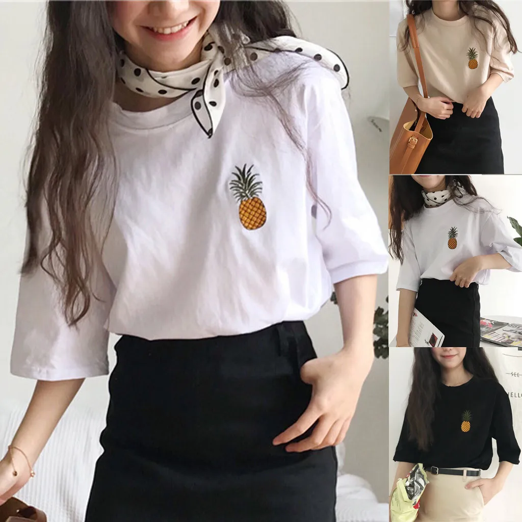 Женская футболка с коротким рукавом Повседневная Свободная круглым вырезом и